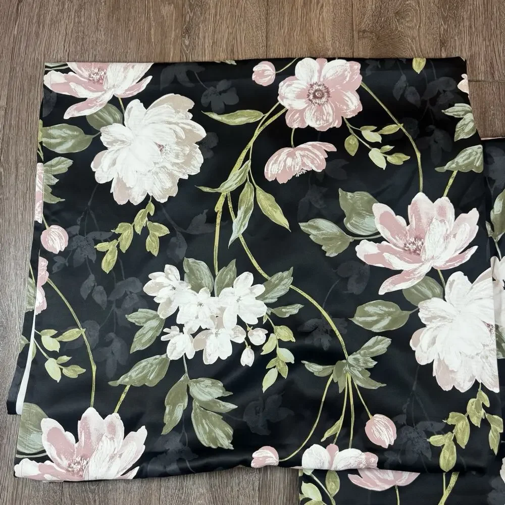 IKEA ROSENMOTT Blackout Curtains 2 Panels (1 pair) 57x98 Black Floral Polyester
